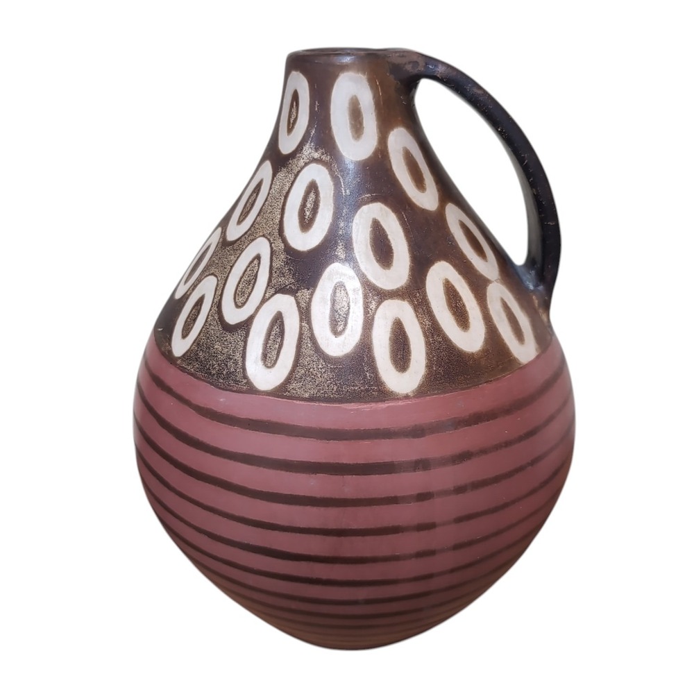 VTG Alex Calle‎ Pottery Jug Vase Signed Brown Geometric Modernist Peru Folk Art